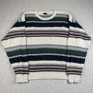 Vintage IZOD Sweater Mens XL Crewneck Multi-Color Geometric Chunky‎ Knit Preppy